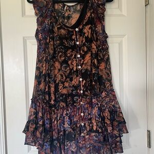 Free People Floral Mini Dress - Black and Brown